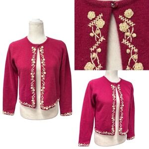 Ann Taylor Y2K 90s Embroidered Vintage‎ Lambswool Angora Cardigan Sweater Size S